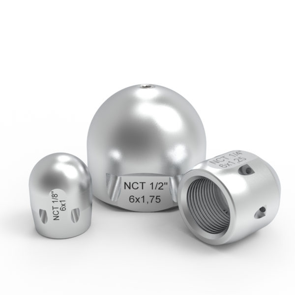 Kurze und kompakte Düsen aus Edelstahl.