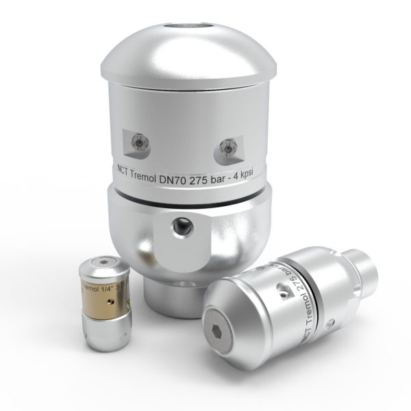 Reinigungsdüsen mit rotierenden Radialstrahlen.